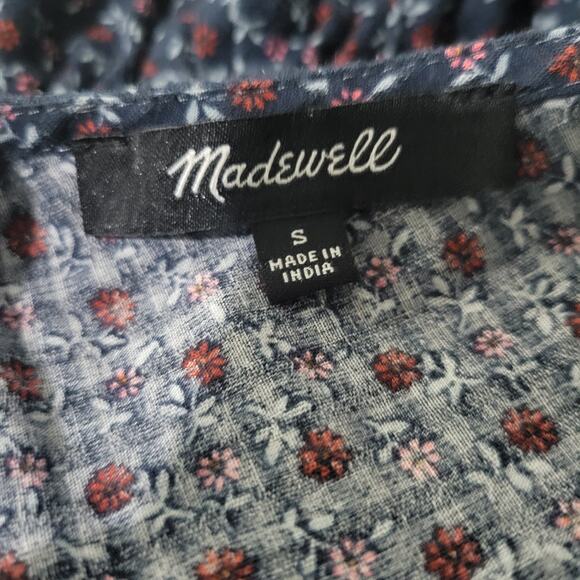 Madewell Tie Back Peplum Top Blue Daisies Floral Ditsy Micro Print Blouse Small - Picture 7 of 16